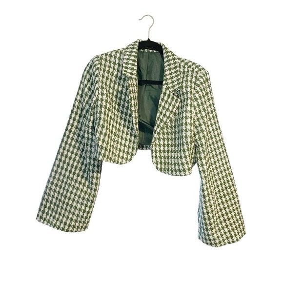 Cider Jackets & Blazers - Cider -Vintage inspired green and white houndstooth cropped jacket XL
